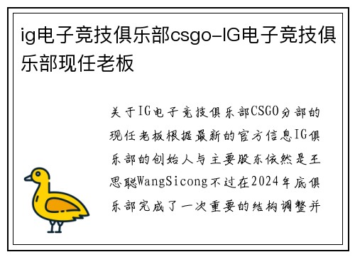 ig电子竞技俱乐部csgo-IG电子竞技俱乐部现任老板