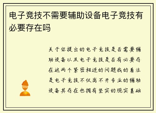 电子竞技不需要辅助设备电子竞技有必要存在吗